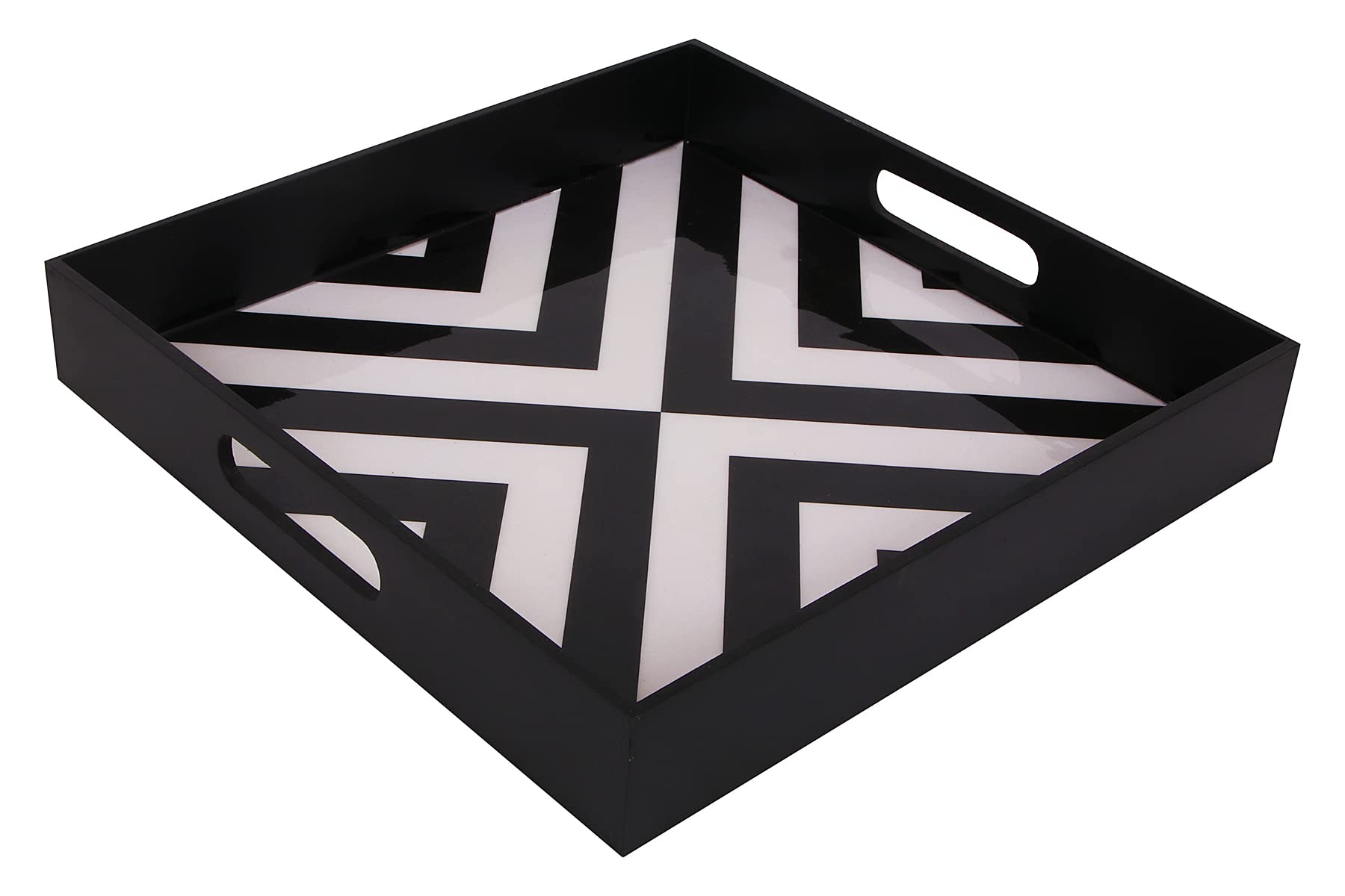 INDIAN ARTISANS 1 Wooden Tray for Serving & Storage - 12x12 inch Black and White Geometric Design | MDF Wood with Enamel Coating | Wooden Serving/Tea Square Tray for Dining Table, and Home Decor.