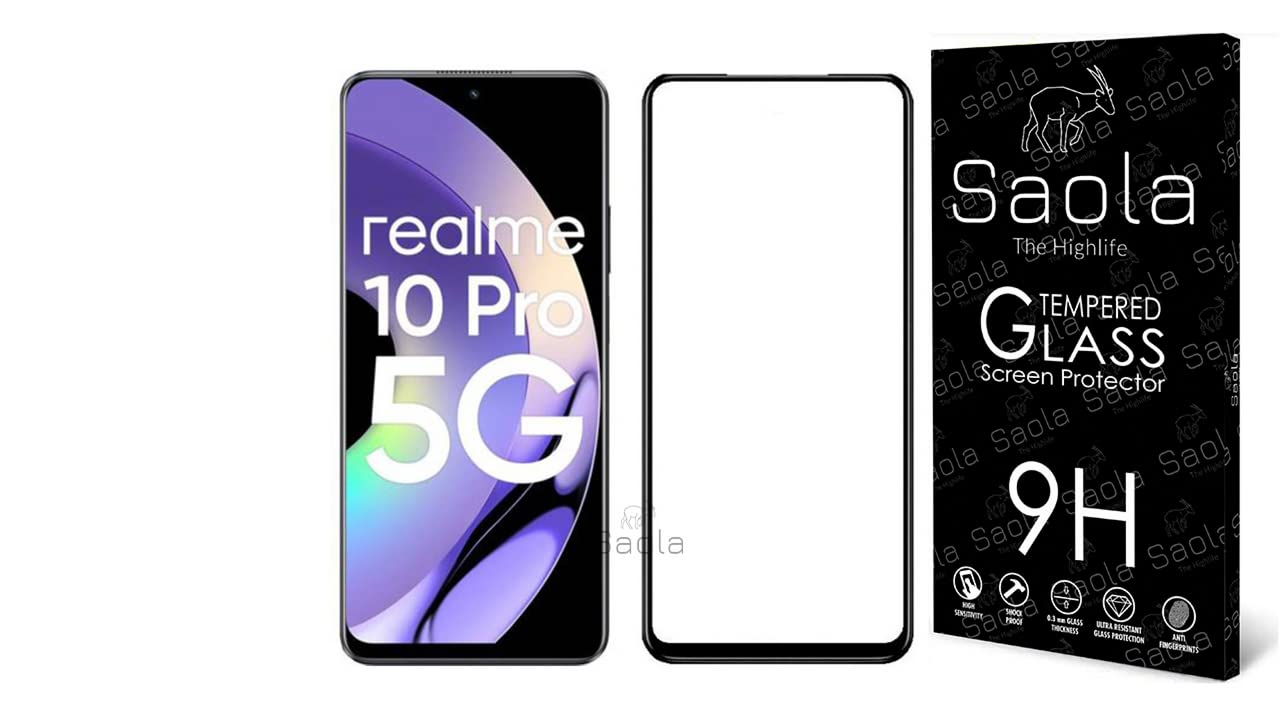 Saola 11D Tempered Glass For Realme 10 Pro 5G (Pack Of 1) With Free Installation Kit. Full Screen Coverage. If Received Damaged - 6.72 Inch