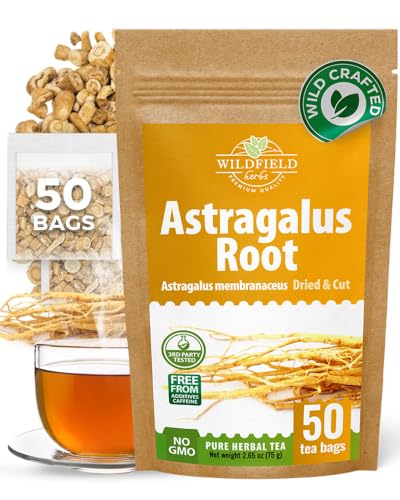 Image of WILDFIELD HERBS 50 Bags Astragalus Root Herbal Tea - 50 Tea Bags 1.5g Astragalus Root Huang Qi