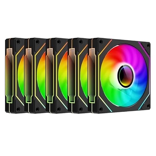tianwandong Ventilador de chasis de computadora UF-1 PRISM 4 PRO 12cm ARGB 4 pines PWM ventilador de refrigeración silencioso 12V gran volumen de aire 45.2CFM/600-1500RPM(BK REVERSED 5PC_A-RGB)