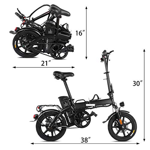 XPRIT Folding Electric Bike, Light Weight, LCD Display, Full Throttle/Pedal Assist (Black, 14 inch)