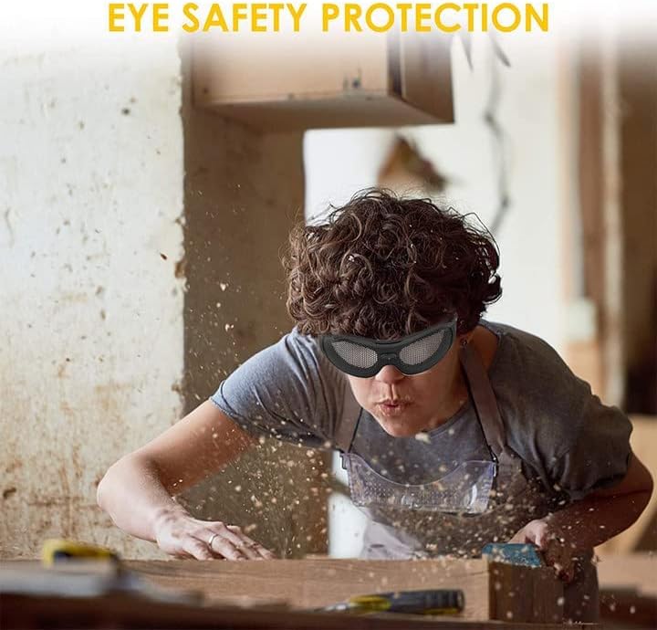 Deror Safety Goggles, Safety Goggles Impact Resistant Iron Mesh Pattern UV400 for Military Fans CS Outdoor Game