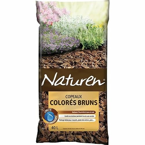 NATUREN NATCOPB - Paillage Copeaux de Bois Colorés Bruns 40 L - Retient l'humidité dans le sol - Garde sa couleur toute l'année - Limite la pousse des mauvaises herbes - Pour massifs, arbres, pots