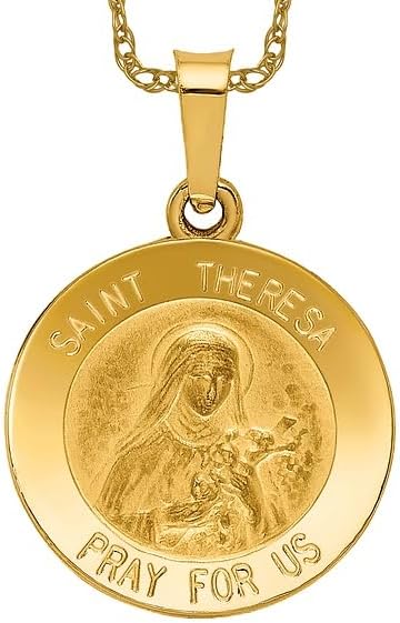 IceCarats Colgante de cadena de oro amarillo macizo de 14 quilates con medalla de Santa Teresa