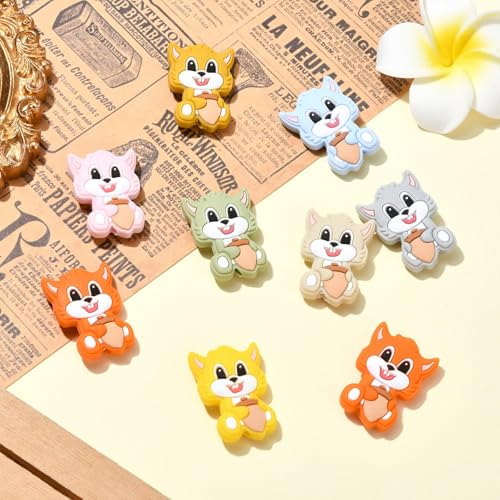 UR URLIFEHALL 16 Pcs 8 Styles Silicone Squirrel Beads Animal Silicone Focal Beads Rubber Spacer Loose Beads for Beadable Pens Jewellery Crafts - Image 4