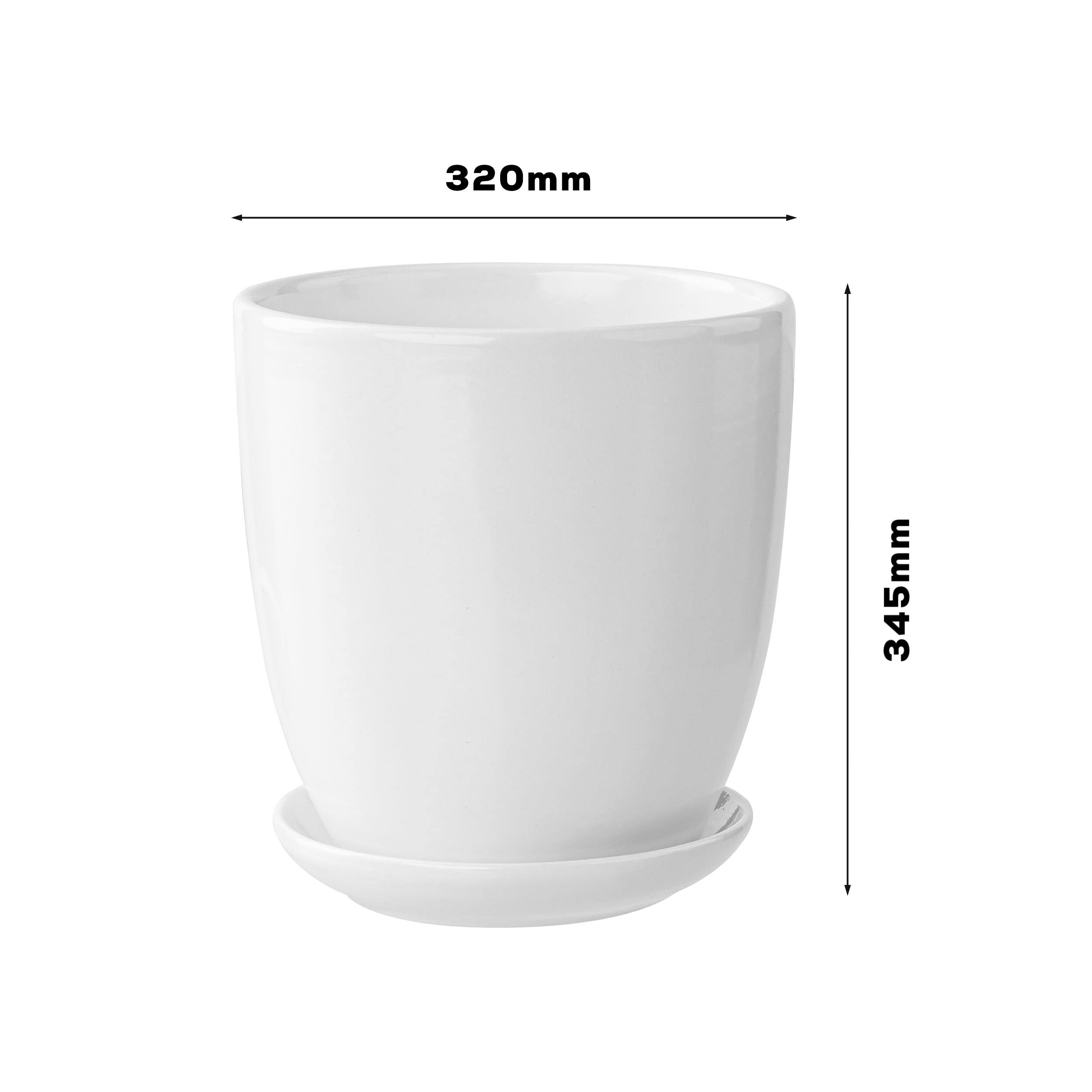 botle Pot de fleurs blanc avec soucoupe ronde 320 mm x 345 mm Surface en céramique brillante Moderne Glamour