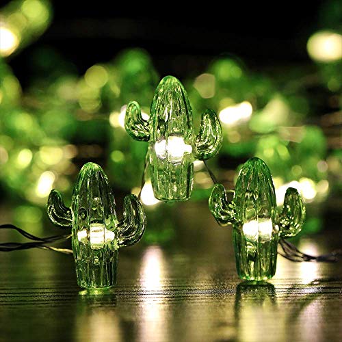 HDNICEZM Tropical Theme Cactus Decorative String Lights 14.1Ft 40 Warm White LED Waterproof Battery Operated 8 Modes Cactus Lights for Holiday Party Bedrooms Weddings Garden Decorations with Remote