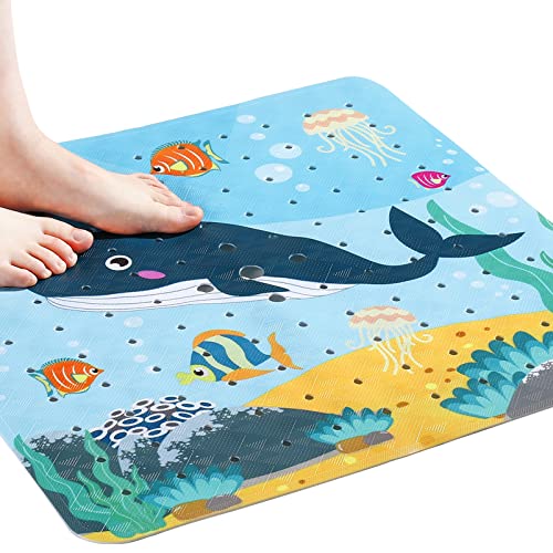 XIYUNTE Duschmatte, rutschfest, für Kinder, 53 x 53 cm, quadratisch, Duschmatte, schnell trocknend, mit Saugnapf, Wal-Dusche, rutschfeste Matte für Baby, maschinenwaschbar, Farbe Cover