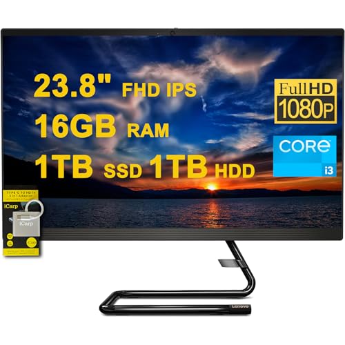 Image of Lenovo IdeaCentre AIO 3 All-in-One Desktop 23.8 inch FHD IPS Anti-Glare Intel Quad-core i3-10100T 16GB RAM 1TB SSD + 1TB HDD Win10 w /ICP Accessory