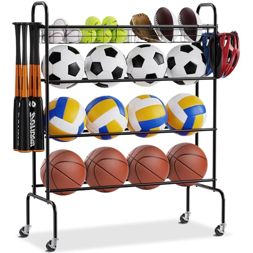 Support de basket-ball sur roulettes pour organiser le matériel de sport dans votre garage