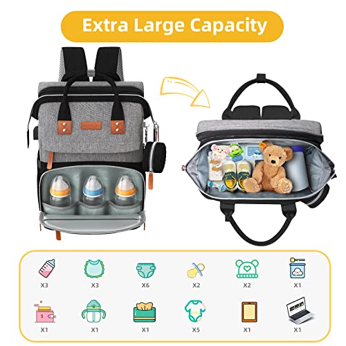 Image of ISMGN Diaper Bag Backpack with Changing Station, Multifunctional Diaper Bag, Extra Large Capacity, Baby Bag, GreyBlack