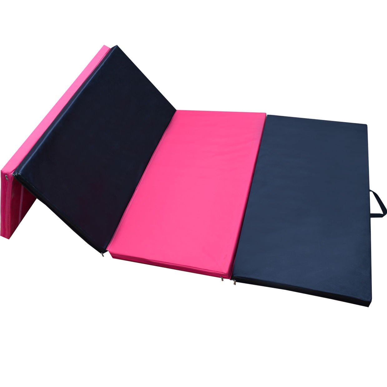 BenefitUSA 4 Foldable Folding Panel Gym Gymnastics Exercise Yaga Mat Pad Black and Pink Color (Size 4'x8'x2)