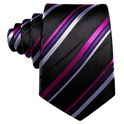 Image of Barry.Wang Man Stripe Ties Set Silk Woven Pocket Square Necktie Cufflinks Formal Party Business