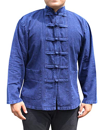 Image of RaanPahMuang Thick Muang Cotton Chinese Jacket Shirt Mandarin Frog Button Front