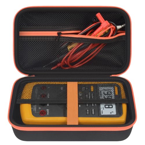 Image of Comecase Case for Fluke 87-V /88V /15B+ /17B+ Digital Multimeter | Hard Shell Carrying, Shockproof Protective Travel Storage Bag, Mesh Pocket for Accessories, Black + Orange Zipper