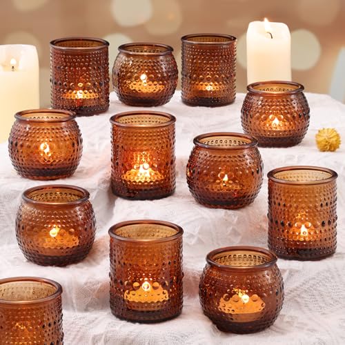 16 Pcs Assorted Amber Candle Holders- Vintage Candle Holder for