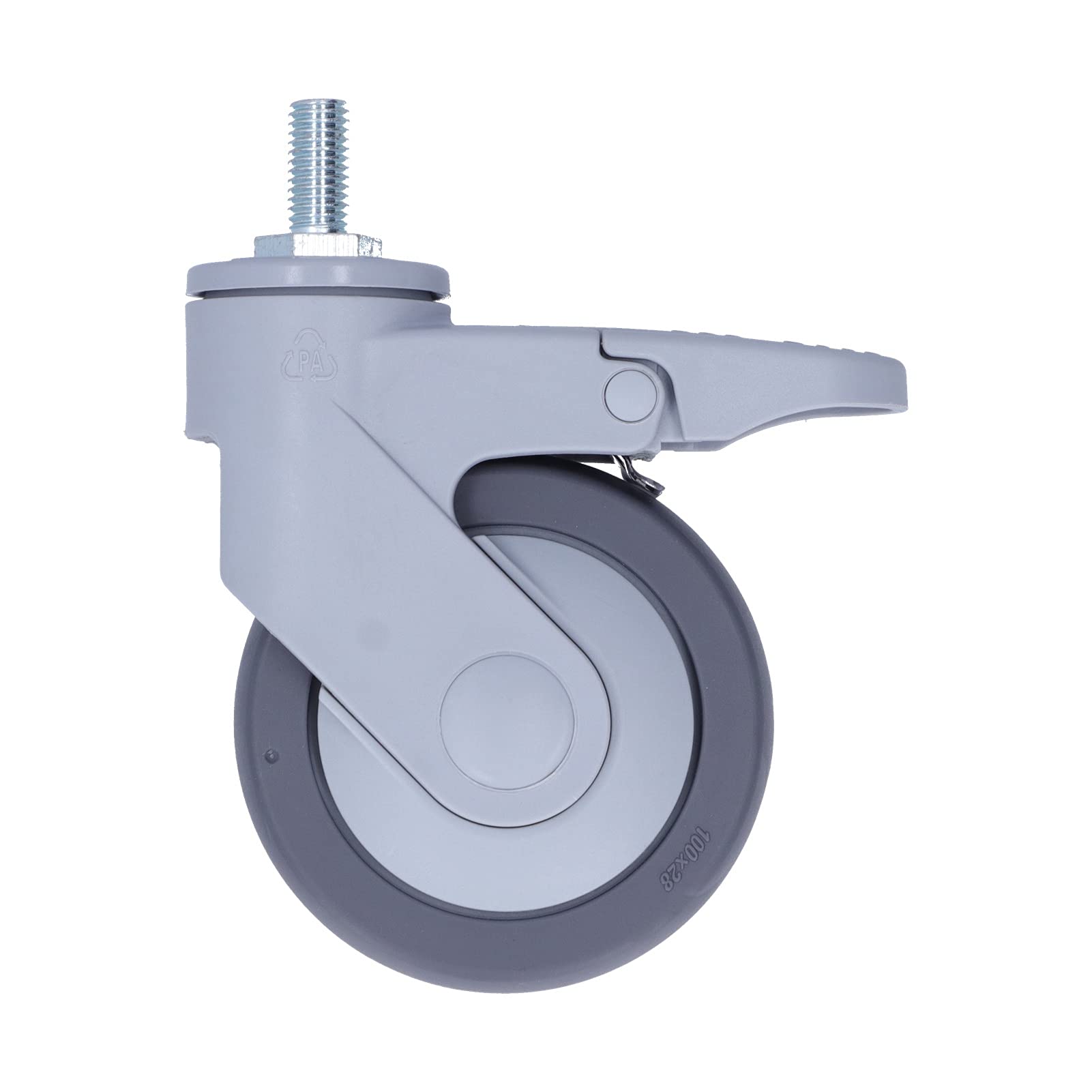 100 mm Ruota a tracota TPR, rotolamento silenzioso liscio, telaio in lega di alluminio, gambo filettato M12, per sedie per ufficio, workstation, letti ospedalieri