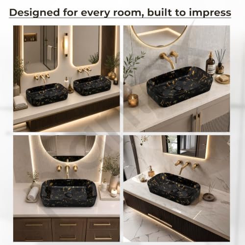 Image of Plantex Tabletop Wash Basin for Bathroom /Designer Ceramic Basin /Rectangle Countertop Wash Basin /Home /Office (21.5 x 14 x 4.5 Inch)