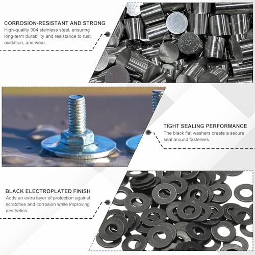PATIKIL 10# Flat Washers 1/4"ID x 1/2"OD, 50 Pcs 304 Stainless Steel Metal Washers Black Electroplated Flat Gasket Spacer for Screws and Bolts, Black - Image 2