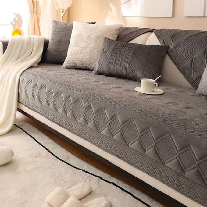 Housse de canapé en forme de L antidérapante au design gris élégant