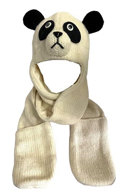 Agan Traders Animal Hat Cap Wool Fleece Lined Trapper Beanie Multi-Functional Set Girls Boys Adult (Panda, Combo,)