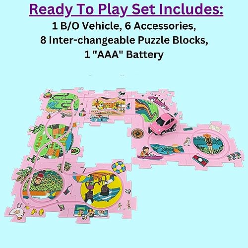 Puzzle board Jigsaw Puzzles. bo Pink Sports Car Toy Vehicle Themed Floor Puzzle Car Play Mat. Car Tracks Jigsaw Puzzles For Kids, Puzzle Toys Jigsaw Puzzle Mat. Educational Toy Brain Puzzles Car Track - Thumbnail 5