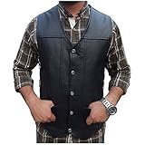4Fit Men's Black Genuine Leather 10 Pockets Motorcycle Biker Vest S To 6XL (XL (CHEST 44