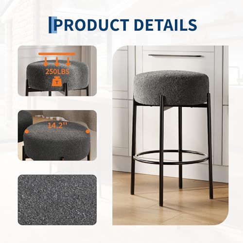 Butacos redondos IDEALHOUSE de 24", set de 2 unidades, estilo minimalista moderno con asiento suave de lana y patas metálicas sin respaldo para isla de cocina, bar o comedor miniatura 4