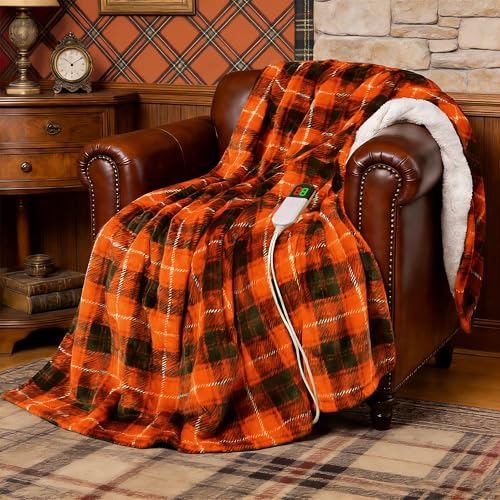 PTQ Electric Heated Blanket 50"x60",Fast Heated Throw with 8 Hours