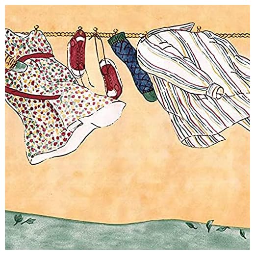 CONCORD WALLCOVERINGS ™ Wallpaper Border Laundry Pattern Clothes Hanging on Drying Line for Bathroom, Cream Blue Red White, 7 Inches by 15 Feet 864232