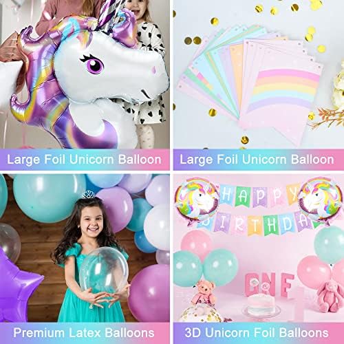 5th Birthday Party Decoration Girls, Unicorn Birthday Decoration Set with Large Number 5 Foil Balloon, Pink Purple Blue White Latex Balloons, Unicorn Party Supplies for 5th Girls Birthday Celebration