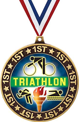 Triathlon 1st Place Perimeter Medal Gold, 2.75" Triathlon Prizes, Kids