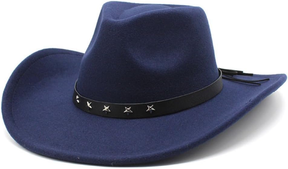 Classic Wool Fedora Hat, Black with Star Accents, Wide Brim, Western Style Cowboy Hat