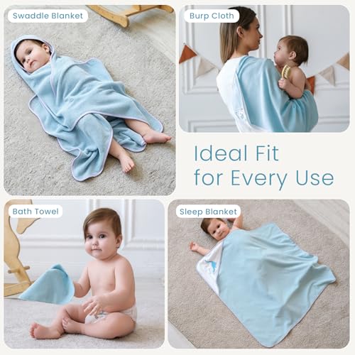 Image of Softan Baby Hooded Towels and Washcloths Set 6 Pack, 28x28 Ultra Soft & Absorbent Baby Bath Towels for Newborn Infant Toddler, Unisex Boys Girls (Blue Dionsaur)