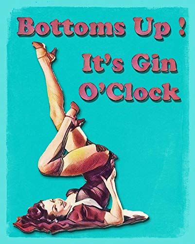 Lotusworld bottoms up its gin o-clock Retro Metal Plaque/Sign, Pub, Bar, Man Cave, 8x12 inches metal sign