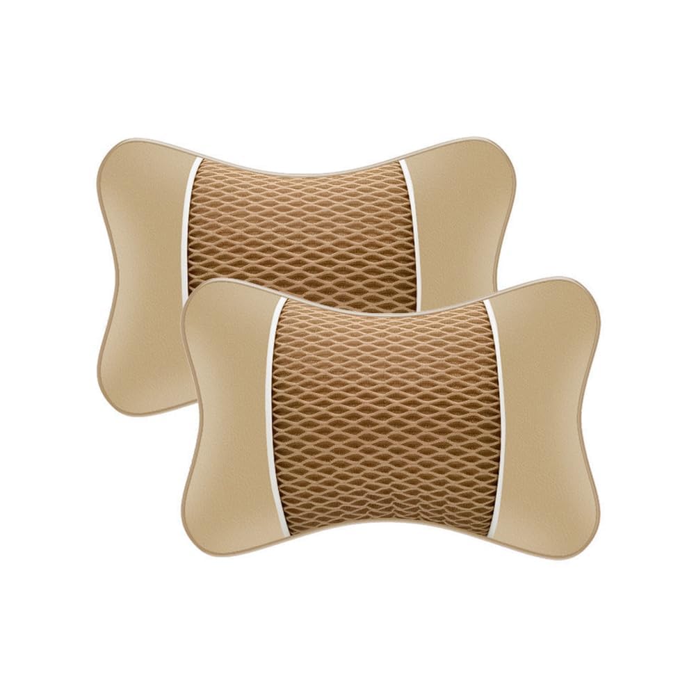 QIZUN 2Pcs Car Headrest Pillow Neck Support Set Accessories for Seat Ateca FR Facelift/Cupra Ateca 2017-2024, Ergonomic Travel Cushion Comfy Seat Pillow,Beige
