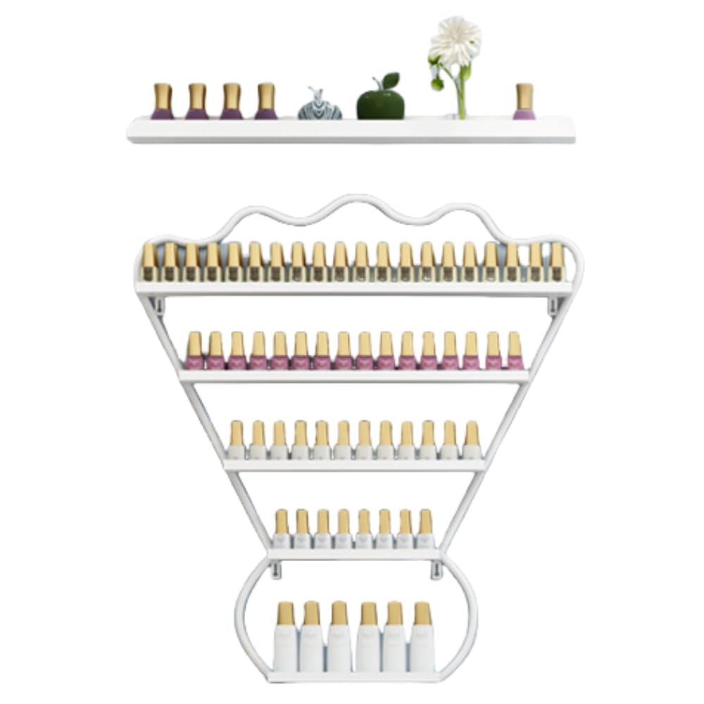 BANEBONE Metal Wall Mounted Nail Polish Racks - Stylish Cosmetic Display Case, Lipstick & Perfume Wall Shelf, Essential Oil Organizer for Nail Polish Bottles in Nail Salon Spa Shop (White)