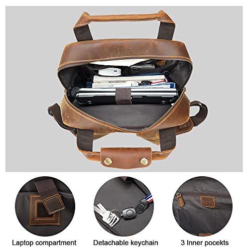 Tiding Men's Leather 17 Inch Laptop Backpack Large Capacity Business Travel Office Daypacks Brown #TOP2