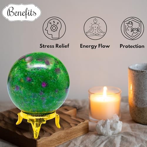 Image of Certified Crystal Ruby Zoisite Ball for Meditation - Premium Crystal Vastu Items for Home and Feng Shui Items for Good Luck - Ideal for Pooja Supplies and Spiritual Practices (2 Inch)