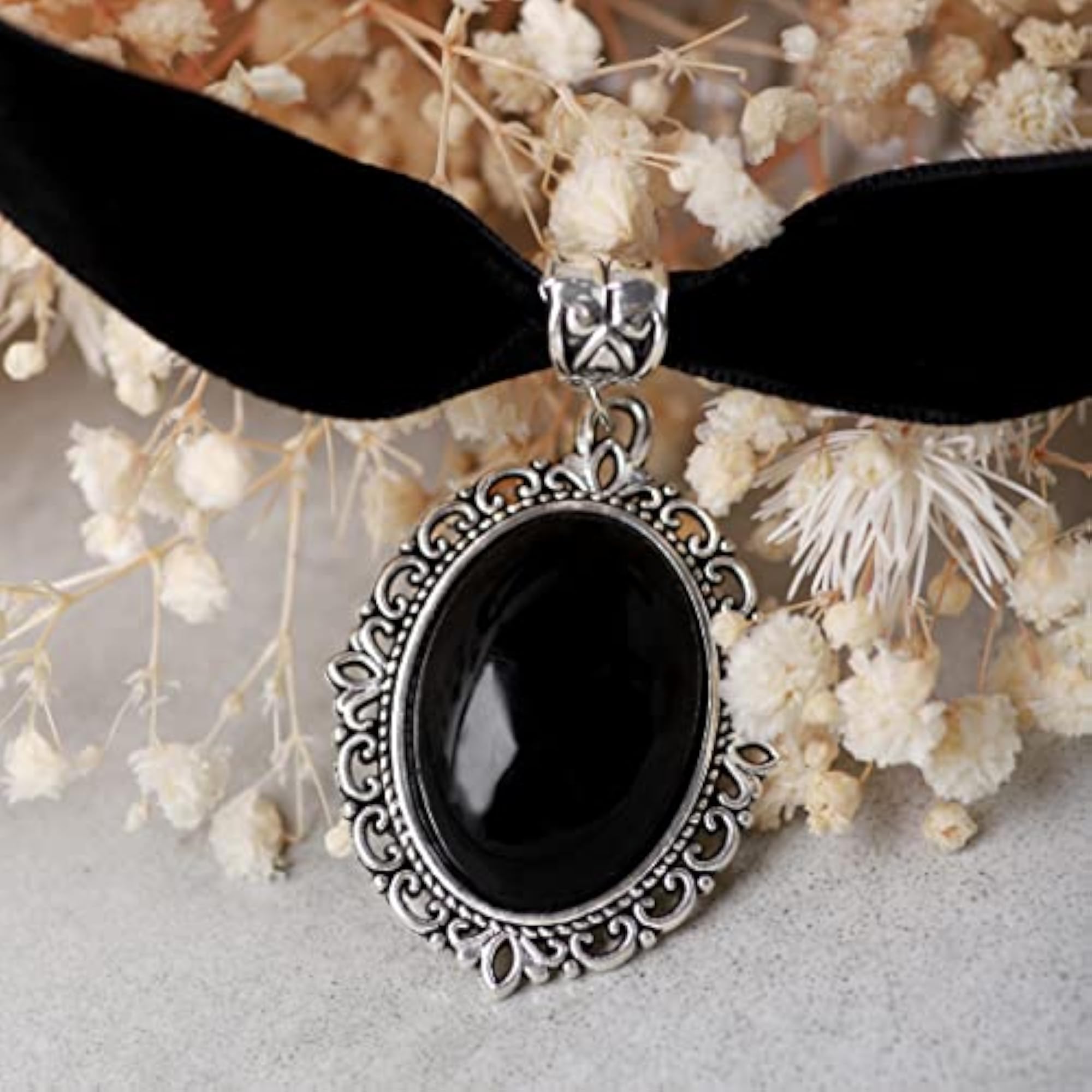 Black Velvet Victorian Choker Necklace for Women