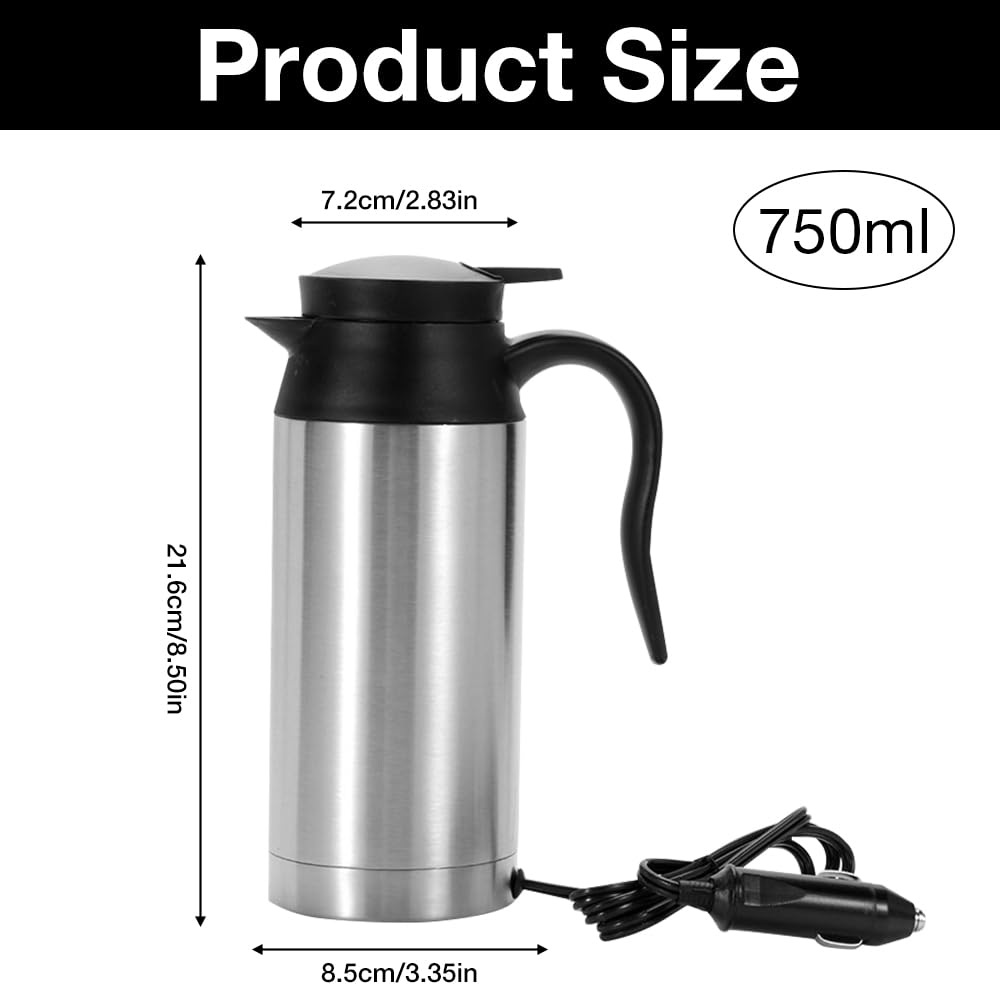 XEERU Bollitore Elettrico da Viaggio 12V per Auto, Tazza Elettrica da Viaggio Portatile, Bollitore Riscaldante per Auto, Tazza di Riscaldamento per Auto, Spegnimento Automatico(750ml)