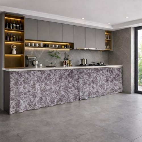 Image of LINENWALAS Under Sink Curtain for Kitchen - Pack of 2 | 150x70 cm Cotton Under-Sink Cover | Washable Storage-Hiding Curtain with Rod Pocket | Kitchen & Bathroom Cabinet Cover (Brown Botanical)