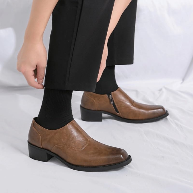 Men's Leather Dress Oxfords Fashion Plain Toe Low Top Formal Business Office Derby Shoes Daily Non-Slip Soft Sole Casual Shoes4