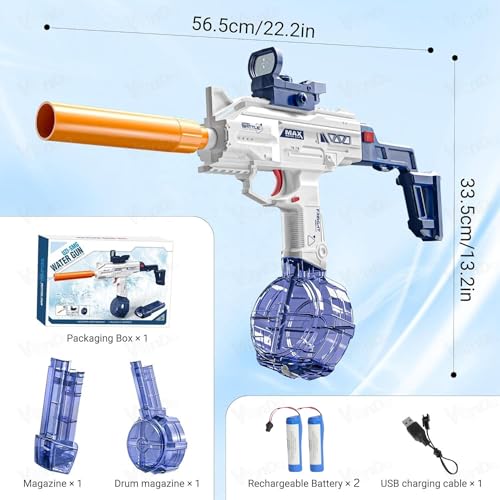 Image of VikriDA Electric Water Gun with Free Extra Rechargeable Battery, Powerful Water Guns Up to 35 FT Long Range, 500CC+60CC Capacity Super Water Blaster Summer Toys for Pool - Blue