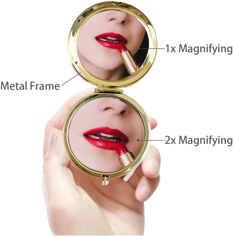 Gold Magnifying Compact Mirror for Purse - 1x/2x Magnification Travel Makeup Mirror 2.76 inch Double-Sided Mini Folding Mirror,Cute Small Pocket Mirror for Gift,Travel Essentials