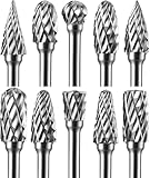 Sworker 10 Pcs Carbide Burr Set 1/8' Shank Compatible with Dremel Milwaukee Bits Rotary Tools Attachment Kit Rasp Drill File Accessories Metal Wood Stone Steel Grinding Carving Cutting Engraving