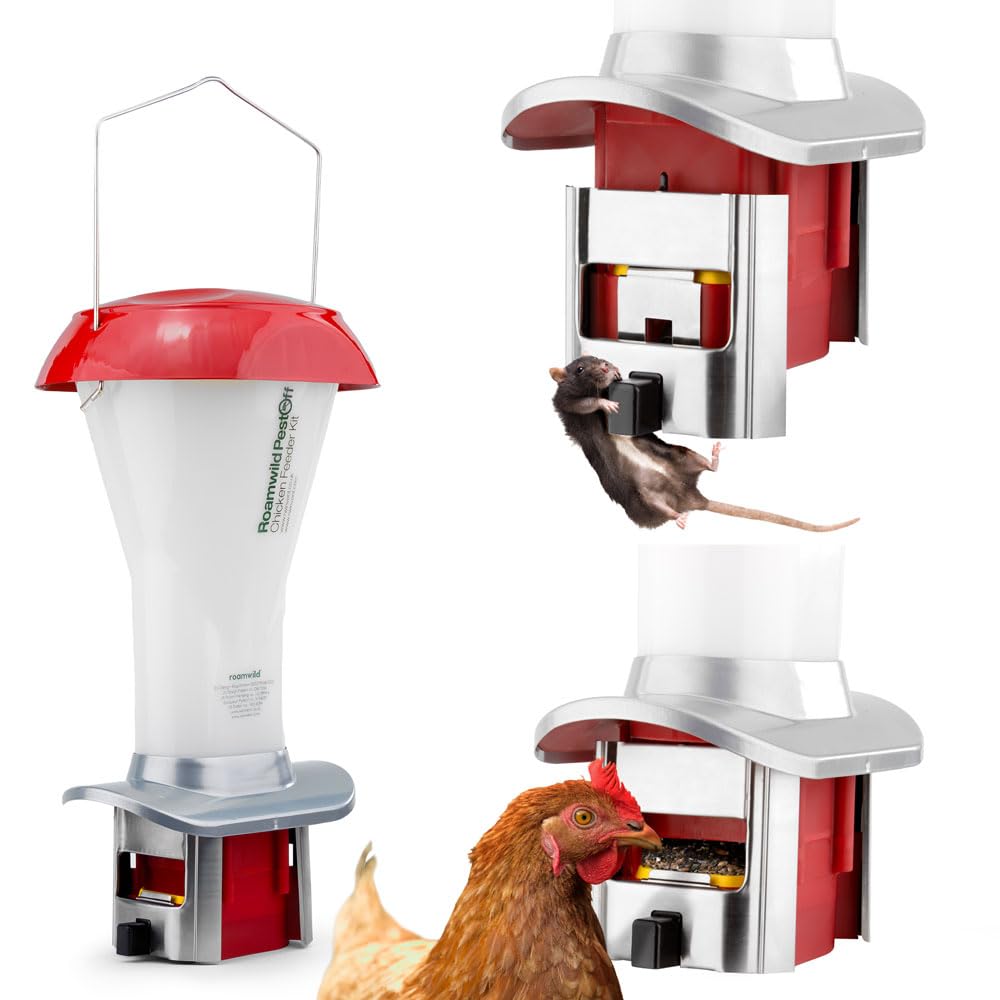 Roamwild PestOff Rat Proof Chicken Feeder Kit - Rat Proof & Large Bird Proof Poultry Feeder - Weather Proof - 4lts / 8lbs Capacity