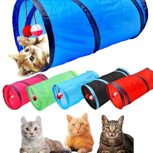 Túnel de Gato com 2 Bola Bolinhas Brinquedo Pet Interativo Labirinto Dobrável Colorido (Azul)
