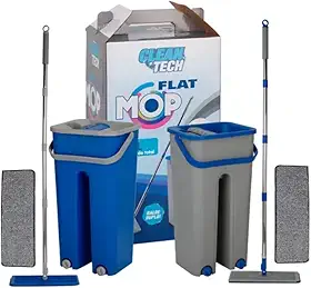 Rodo Flat Mop Esfregão com Balde Lava e Seca de 5 litros + 2 Refis Microfibra (Cor Balde Sortido - Azul ou Verde)