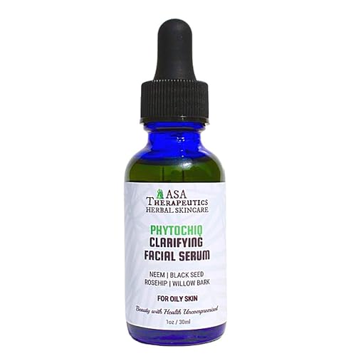 Clarifying Facial Serum for Oily/Acne-Prone Skin, Neem Rosehip Blackseed Willowbark Calendula Oil Licorice, Fast Absorbing, Brightening Herbal Face